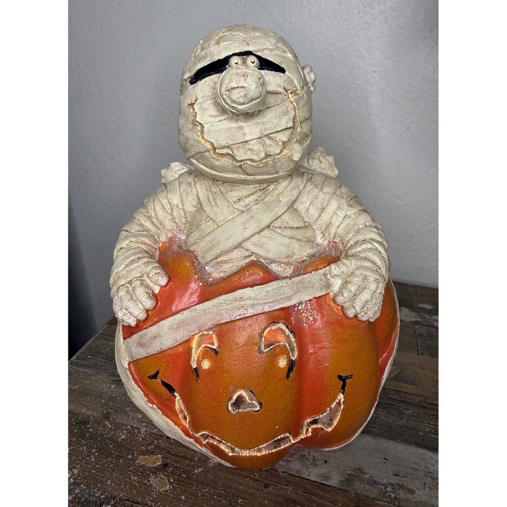 Vintage Fiber Optic Mummy Pumpkin Halloween Jack O Lantern With Box 2004